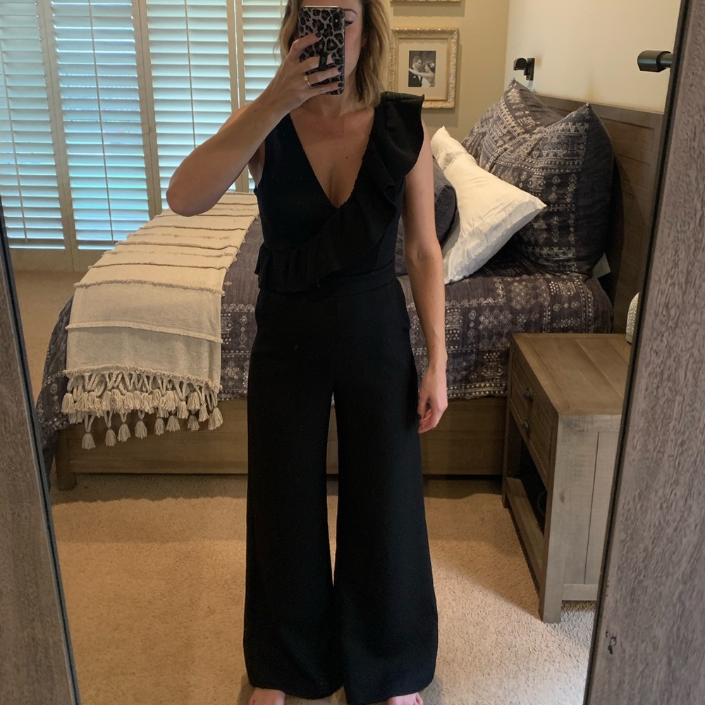 Ruffle Sleeve wide leg Black Jumpsuit
